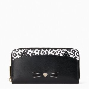Kate Spade New York Meow Cat Saffiano Leather Large Continental Wallet NWT